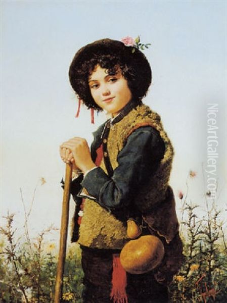 Young Boy With Hat Oil Painting by Filippo Indoni