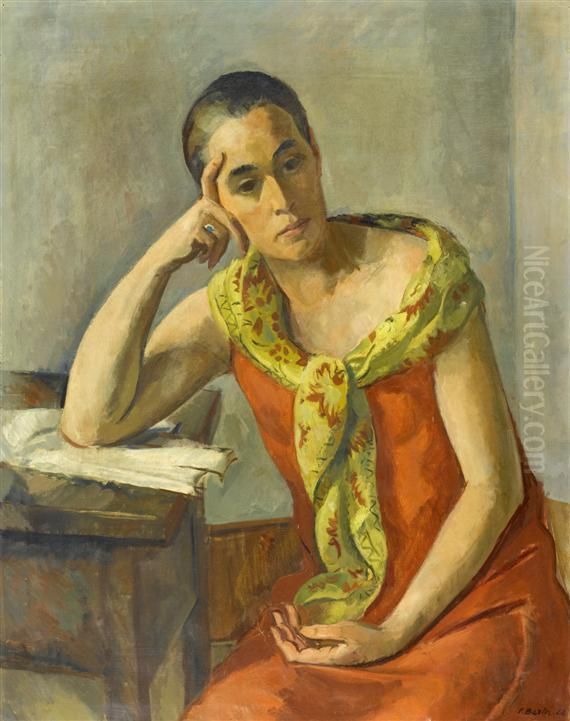 Woman In A Red Dress Oil Painting by Paul Basilius Barth