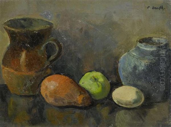 Still Life With Fruits And Two Jugs. Oil Painting by Paul Basilius Barth