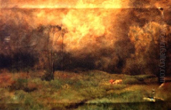 Cattle In A Field Oil Painting by George Inness Jr.
