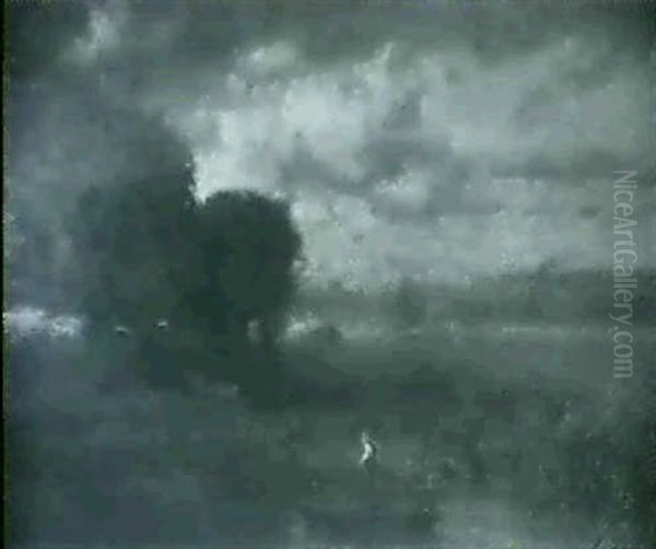 Angler In A Pastoral Landscape Oil Painting by George Inness Jr.