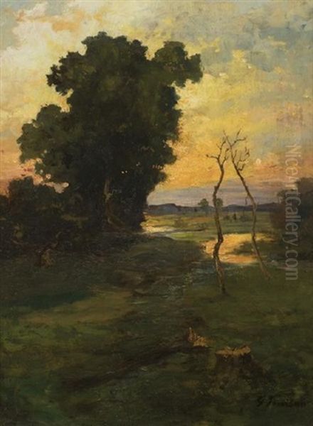 Landscape With Trees And Afterglow Oil Painting by George Inness
