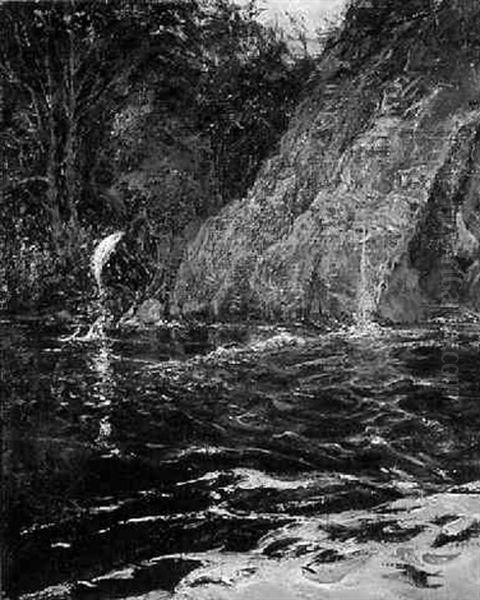 A Salmon Pool Oil Painting by Ernest Ludwig Ipsen
