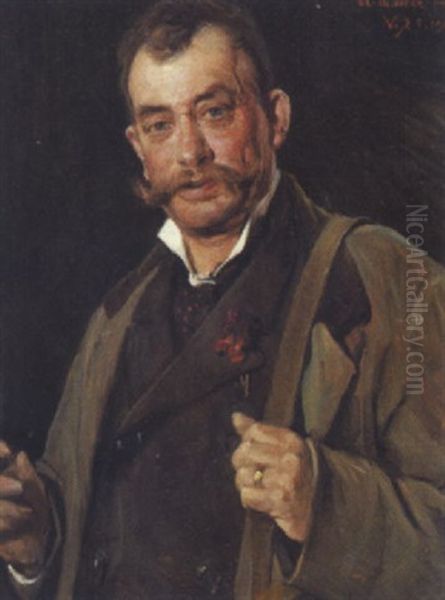 Kunstnerportraet Forestillende Landskabsmaleren Thorvald Niss Oil Painting by Valdemar Henrik Nicolaj Irminger