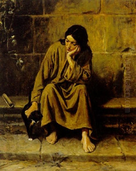 Kvinde Med Kat Oil Painting by Valdemar Henrik Nicolaj Irminger