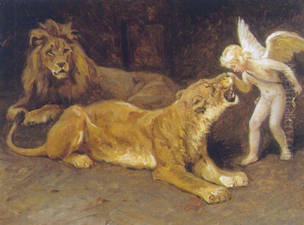 Amor Hos Loverne Oil Painting by Valdemar Henrik Nicolaj Irminger