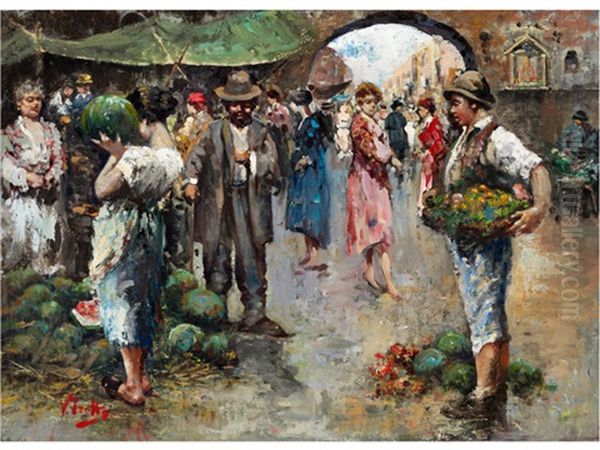Marktszene Oil Painting by Vincenzo Irolli