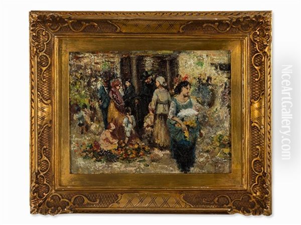 At The Flower Market Oil Painting by Irolli Vincenzo