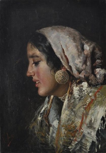 Profilo Di Giovane Popolana Oil Painting by Vincenzo Irolli