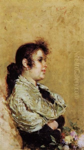Giovane Donna Con Scialle Bianco Oil Painting by Vincenzo Irolli
