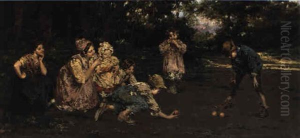 A Children's Game Of Bocce Oil Painting by Irolli Vincenzo