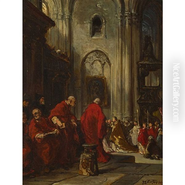 Der Gottesdienst Oil Painting by Louis-Gabriel-Eugene Isabey