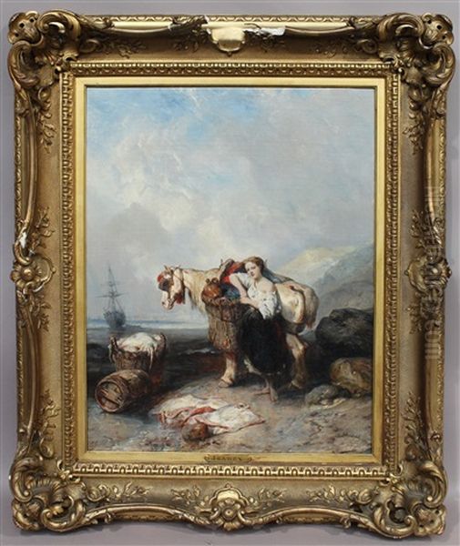 Jeune Femme Et Son Cheval Au Retour De La Peche Oil Painting by Louis-Gabriel-Eugene Isabey