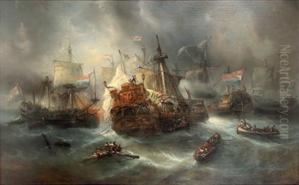 Scene De Bataille Navale Oil Painting by Louis-Gabriel-Eugene Isabey