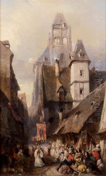 Procession A Rouen Oil Painting by Louis-Gabriel-Eugene Isabey