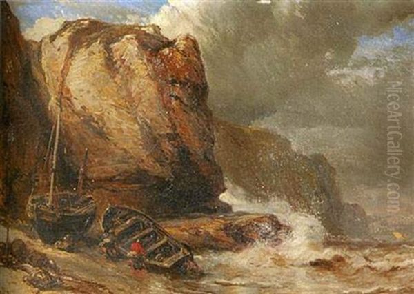 Pecheurs Amarrant Leur Barque Oil Painting by Louis-Gabriel-Eugene Isabey