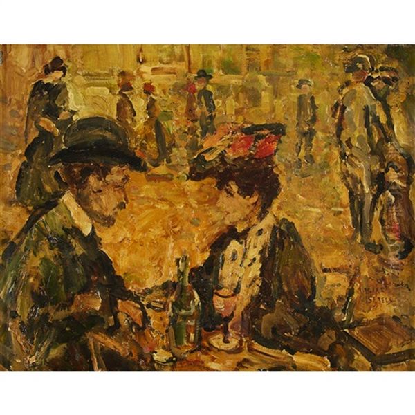Cafe Scene Oil Painting by Isaac Lazarus Israels