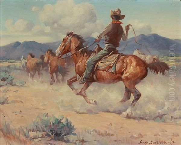 Herding Horses On The Range Oil Painting by Gray Bartlett