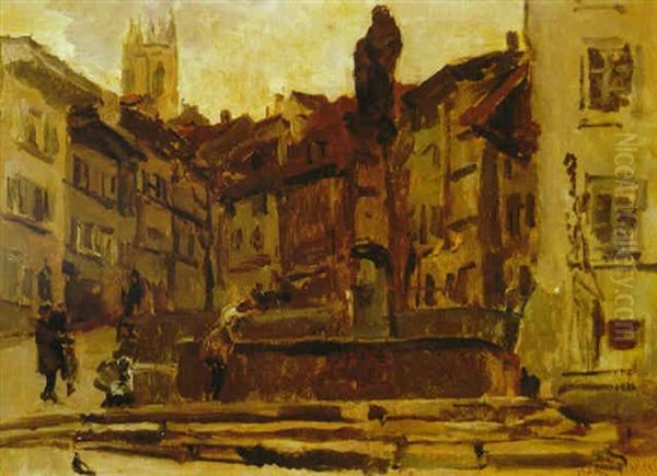 Fontaine St. Anne, Fribourg (switzerland) Oil Painting by Isaac Lazarus Israels