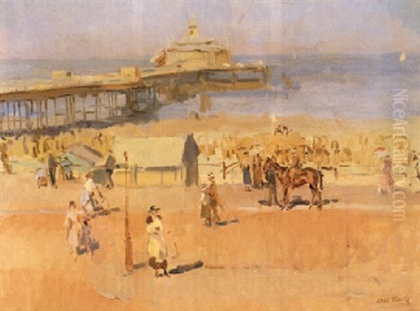 A View Of Scheveningen Beach With The Pier In The Distance Oil Painting by Isaac Lazarus Israels
