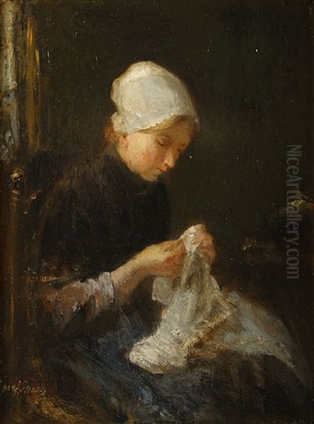 De Naaister Oil Painting by Jozef Israels