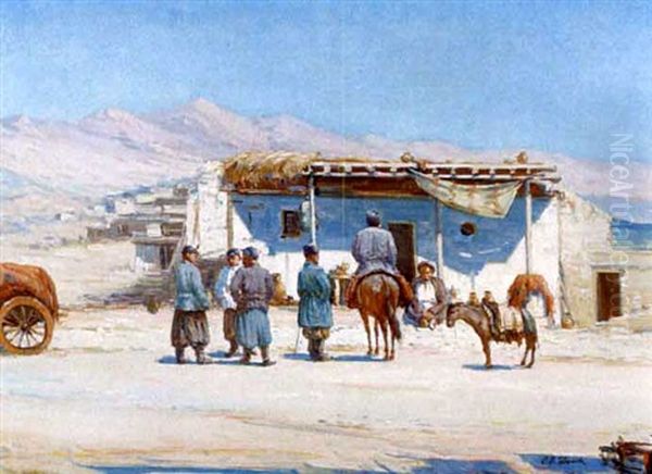 Tea Room, Turkestan Oil Painting by Sergei Vasilievich Ivanov