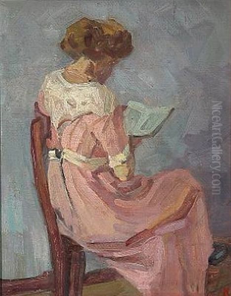 A Woman Reads A Book Oil Painting by Kraesten Iversen