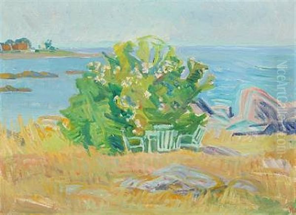 Coastal Scenery At Svaneke, Bornholm A Bright Summers Day Oil Painting by Kraesten Iversen