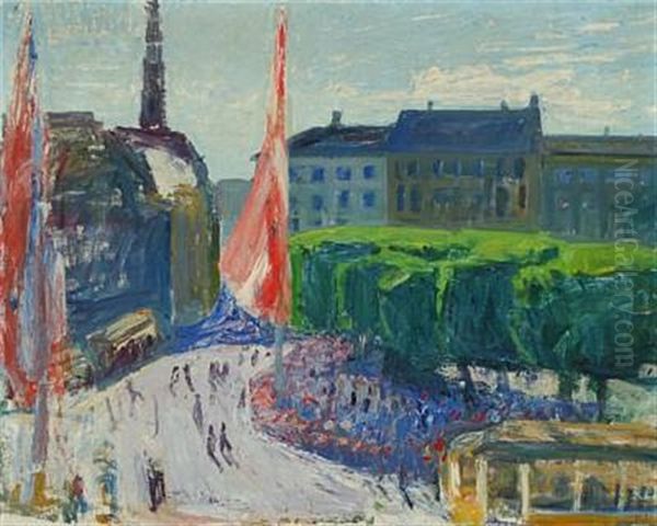 A View From King's Square With The Royal Theatre On The Left Oil Painting by Kraesten Iversen