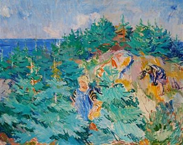 Figurer I En Plantage, Bornholm Oil Painting by Kraesten Iversen