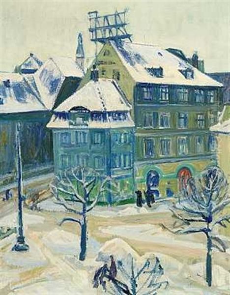 Vinterdag Pa Kgs. Nytorv, Set Fra Kunstakademiet Oil Painting by Kraesten Iversen