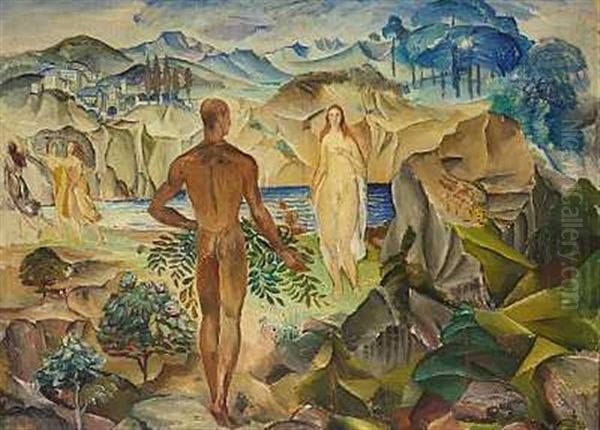 Odysseus Og Nausikaa Oil Painting by Kraesten Iversen