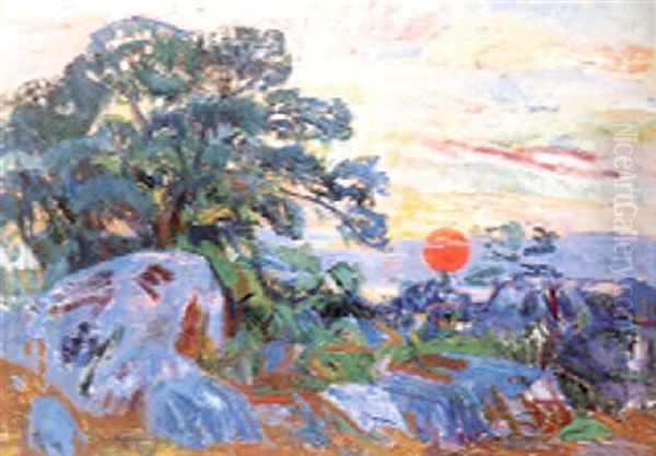 Solnedgang Over Svanneke, Bornholm Oil Painting by Kraesten Iversen