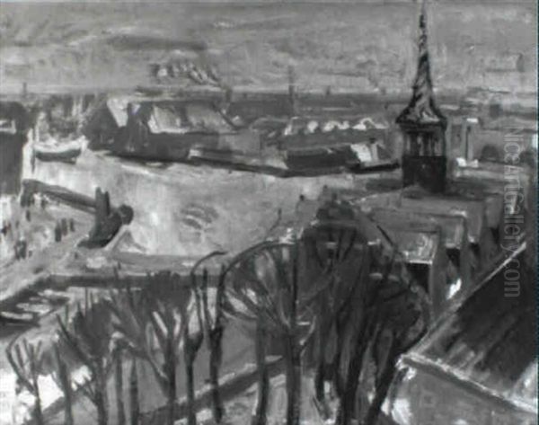 Udsigt Over B+rsbyningen Oil Painting by Kraesten Iversen