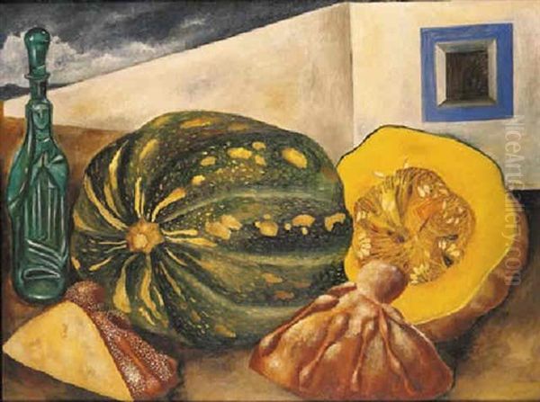 Calabazas Con Pan De Muerto Oil Painting by Maria Izquierdo