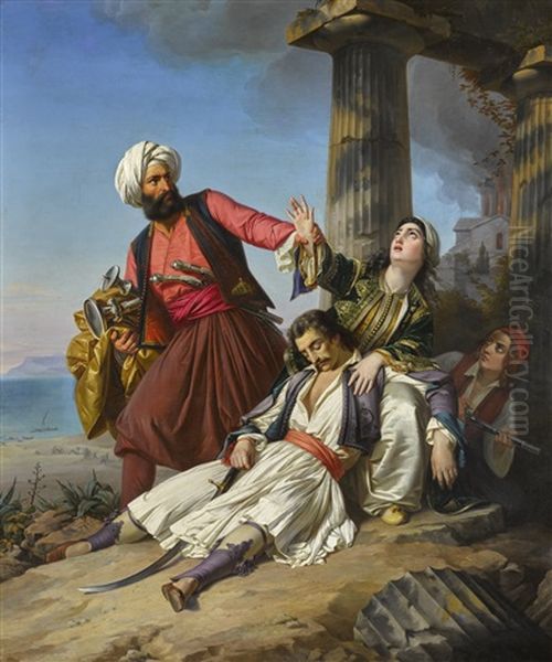 Episode From The Greek War Of Independence Oil Painting by Paul Emil Jacobs