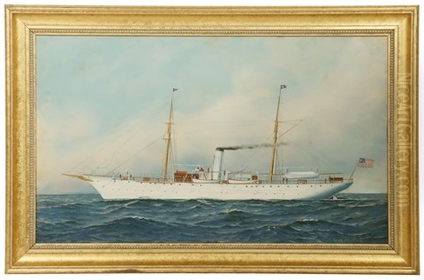 Portrait Of The Steam/sail Yacht 'columbia Oil Painting by Antonio Nicolo Gasparo Jacobsen