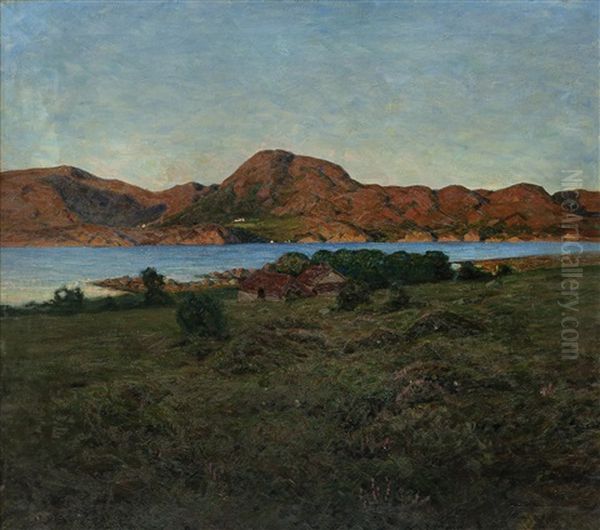 Kystlandskap Med Gardsbruk Oil Painting by August Jacobsen