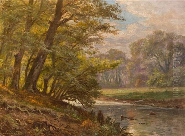 Polana Nad Potokiem Oil Painting by August Jacobsen