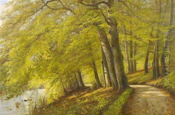 Waldweg Am Bachlauf Oil Painting by August Jacobsen