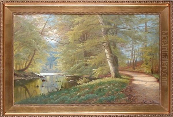 Country Road Oil Painting by August Jacobsen