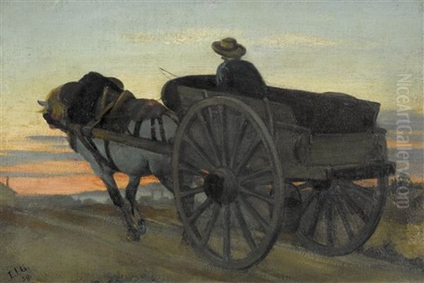 Abendstimmung Mit Fuhrwerk Oil Painting by Jules Jacques Jacot-Guillarmod
