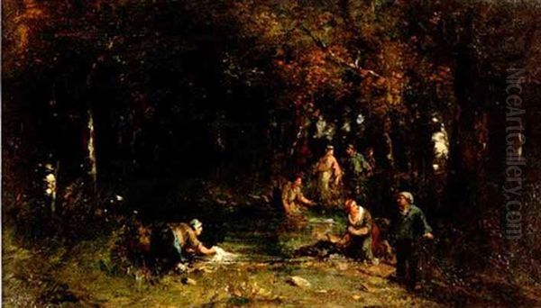 Wash Day Oil Painting by Jules Jacques Jacot-Guillarmod