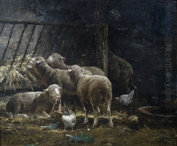 Barn Life Oil Painting by Charles Emile Jacque