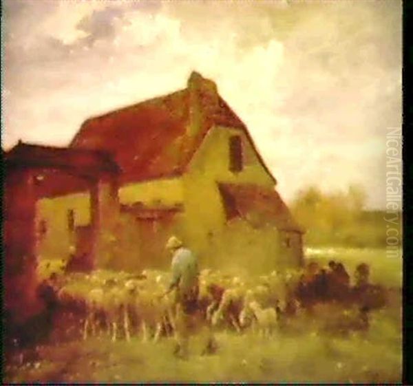 Heimkehr Der Schafe Oil Painting by Charles Emile Jacque
