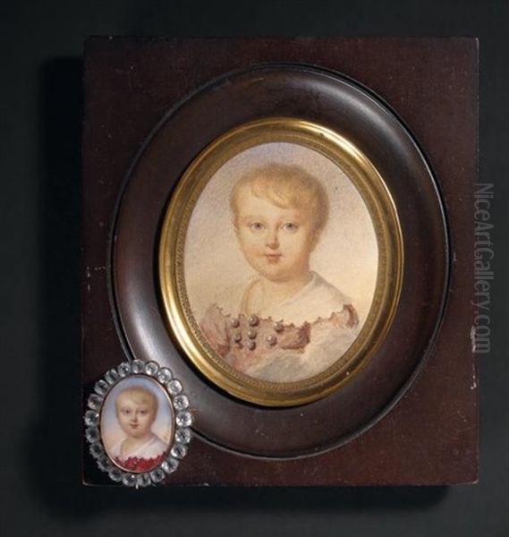 Portrait D'un Jeune Garconnet En Veste Rouge Et Large Col De Dentelle, Coiffe De Fines Meches Blondes (+ Le Modello, Work On Paper, Lrgr; 2 Works) Oil Painting by Nicolas Jacques