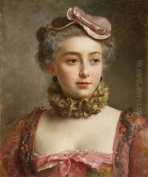 Portrait De Jeune Femme Oil Painting by Jacquet Gustave