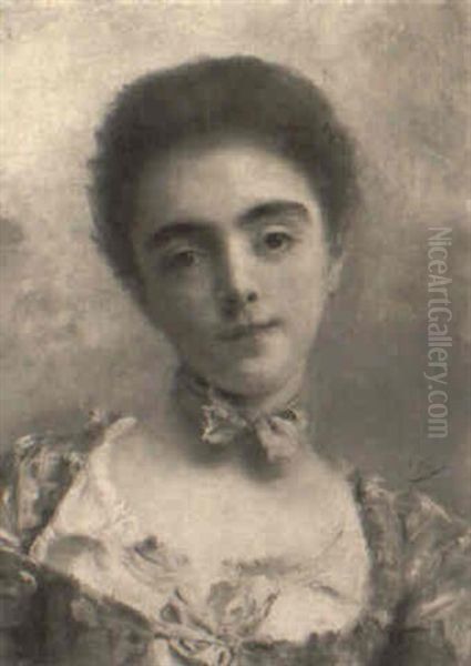 An Auburn Haired Beauty Oil Painting by Jacquet Gustave