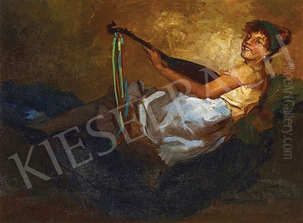 Sunlit Houses Oil Painting by Lajos (Louis) Jambor