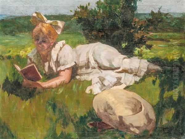 Olvaso Leany A Reten Oil Painting by Lajos (Louis) Jambor